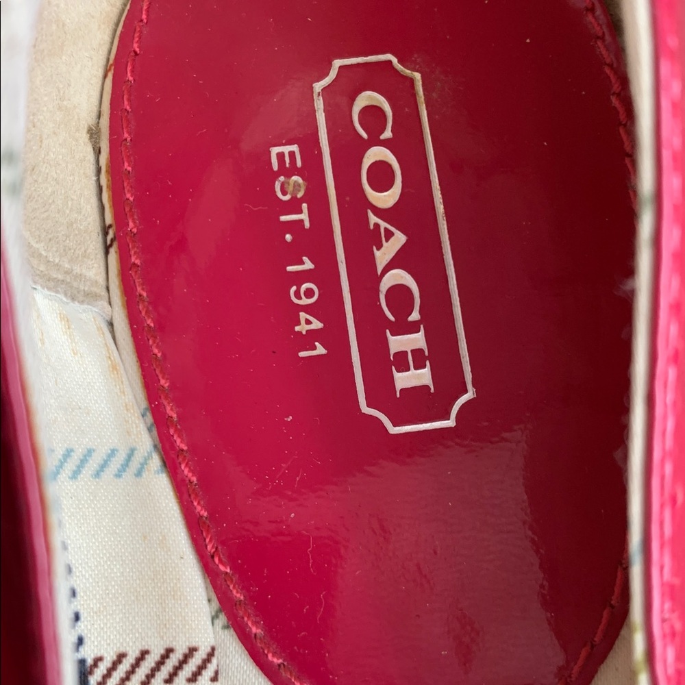 Coach Ellyce Patent Leather Ballet Flats in Vibrant Pink with Gold Accent - Picture 2 of 13